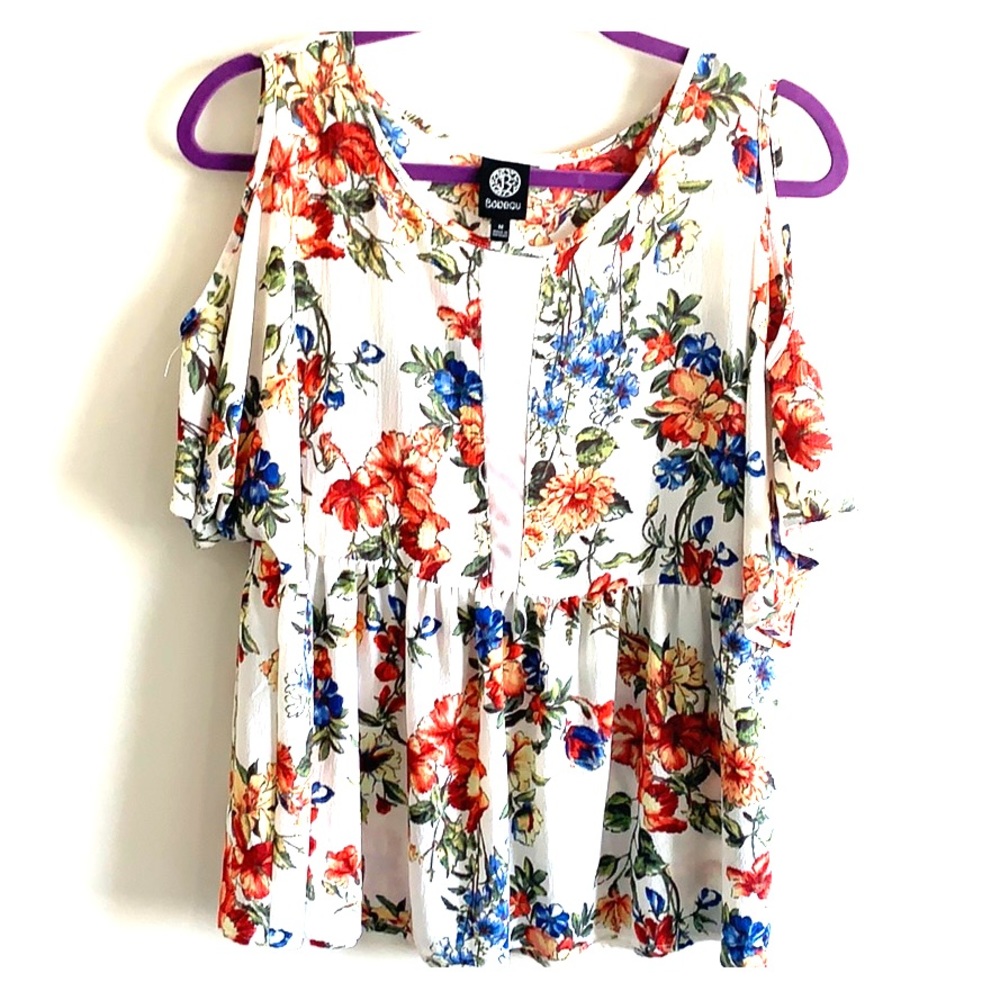 Bobeau Cold Shoulder Floral Blouse
